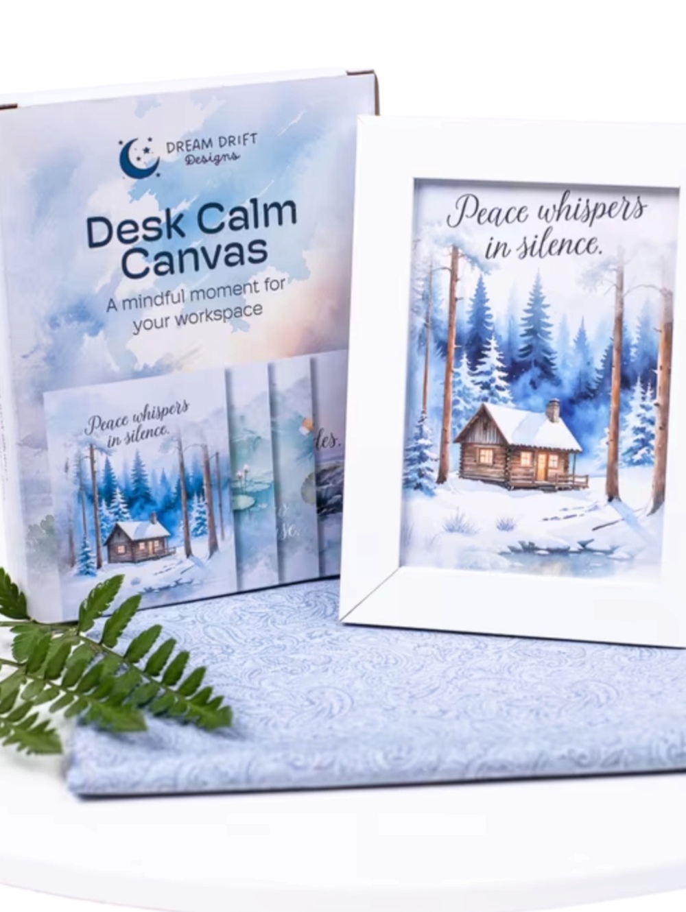 Dream Drift Designs Desk Calm Canvas Set with 4 Watercolor Illustrations